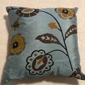 Pier 1 Imports blue, brown, & gold floral double sided pillow 17x17 inches